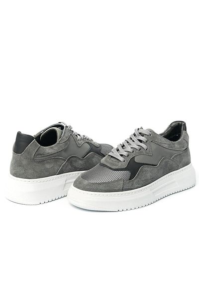 TETRİ Men's Gray Sneakers - Guernica Model, Genuine Leather, Handmade