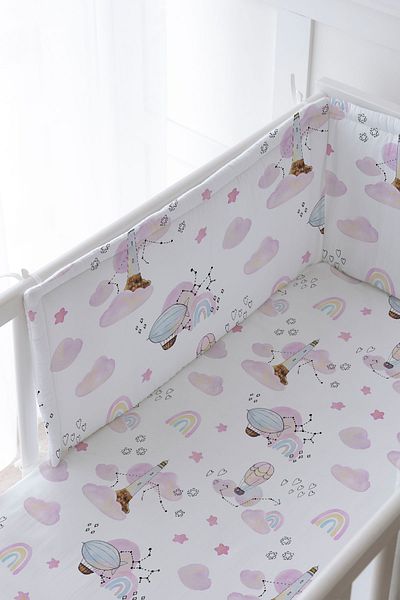 Tuğba Kuğu Baby Bedside and Sleeping Set - İconic Series - Rainbow with Pink Air Balloons