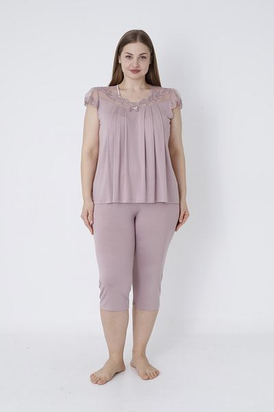 Cotpark Women's Large Size Viscose Combed Fabric Short Sleeve Capri Suit with Leggings 14640-B