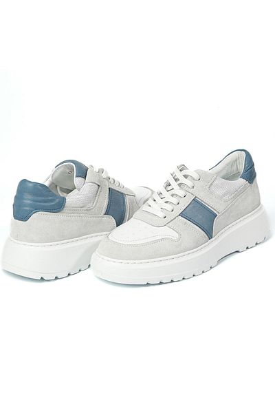 TETRİ Strauss Model Men's Sneakers - Genuine Leather, White-Navy Blue, Handmade