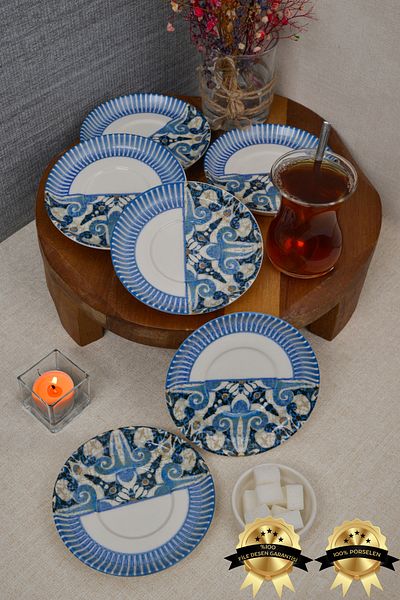 Heda Porselen Azur 6 Piece Porcelain Tea Plate Set