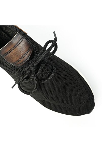 TETRİ Leonidas Model Hakiki Deri Triko Erkek Siyah Sneaker