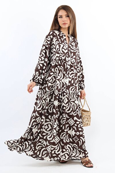 Ritnice Prive Γυναικείο φόρεμα μάξι μήκους καφέ 100% βισκόζη