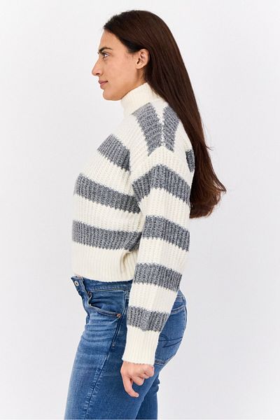 PİNK ROSE Women Mock Neck Long Sleeves Stripe Sweaters, Multicolor
