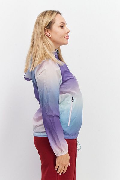 Aigle Women Long Sleeve Full Zip Ombre Pattern Hooded Windbreaker Jacket, Purple Combo