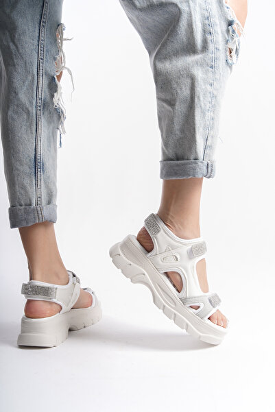 Solo Bag DEL'SOLERA Günlük Ortopedik Taban Rahat Hafif Taşlı Şık Cırtlı Ayarlanabilir Tokalı Sandalet