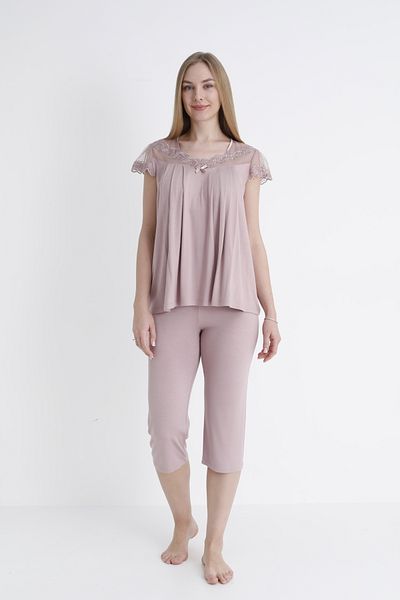 Cotpark Women's Viscose Combed Fabric Short Sleeve Top and Bottom Lace Capri Set 14640