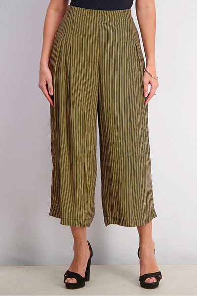 GAP Women Stripe Print Side Zipper Pants, Olive and Black