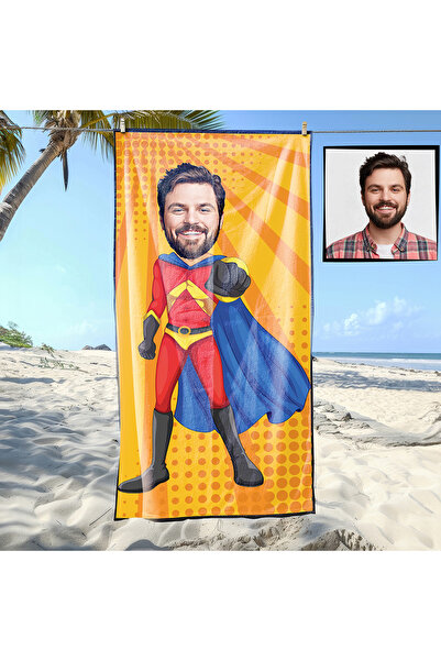 EJOYA Kişiye Özel Karikatür Fotoğraflı Super Adam Plaj Ve Spor Havlusu 115031