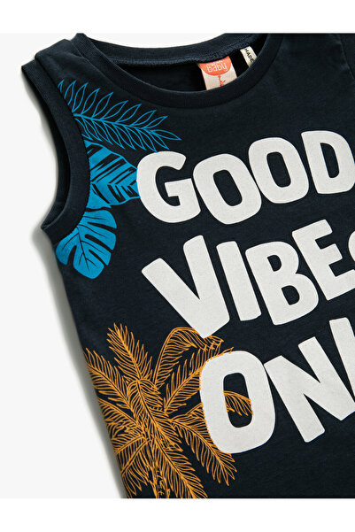 Koton Palm Tree and Slogan Printed Tank Top Crew Neck Cotton