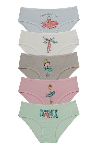Nicoletta Lycra Printed Girls' Panties - 5 Pack MIXCOLOR