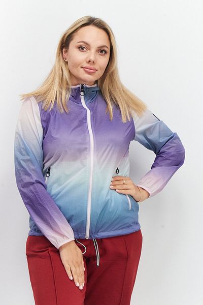 Aigle Women Long Sleeve Full Zip Ombre Pattern Hooded Windbreaker Jacket, Purple Combo