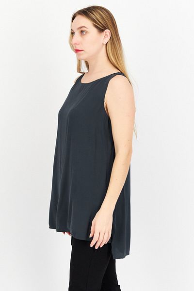 Eileen Fisher Women Petite Round Neck Sleeveless Solid Top, Charcoal