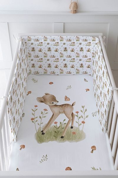 Tuğba Kuğu Baby Bedside Protector and Printed Sheet Sleeping Set - Iconic Series - Gazelle Playing with Butterfly