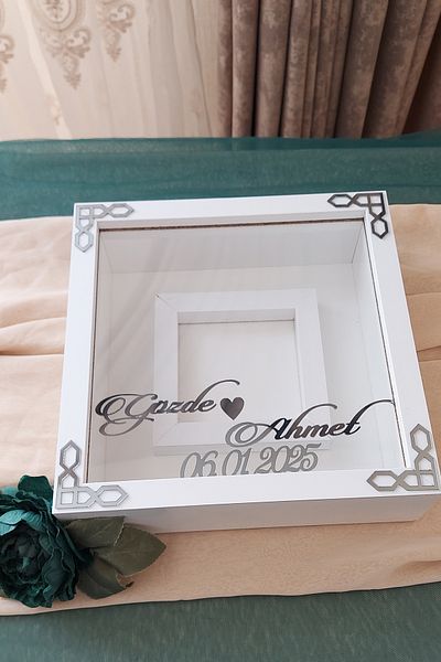 Verda Çerçeve 25X25 cm White-Classic (Smoked) Memory Frame with Photo Section - 6 cm Deep Memory Frame -
