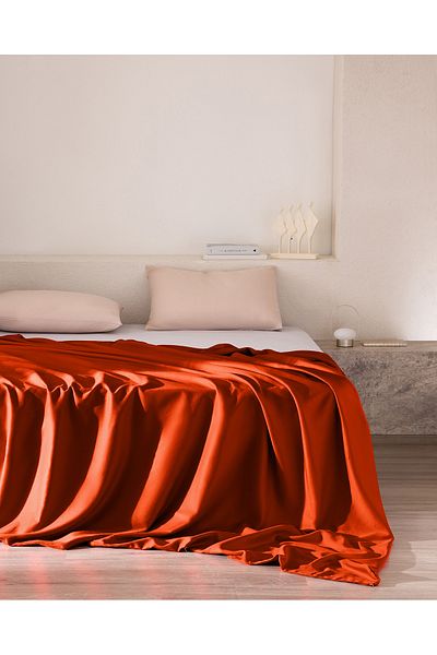 Madame Coco Ciel King Size 100% Cotton Satin Duvet Cover - Orange
