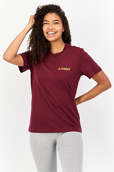 adidas Women Sportswear Fit Short Sleeve Outdoor T-shirt, Maroon