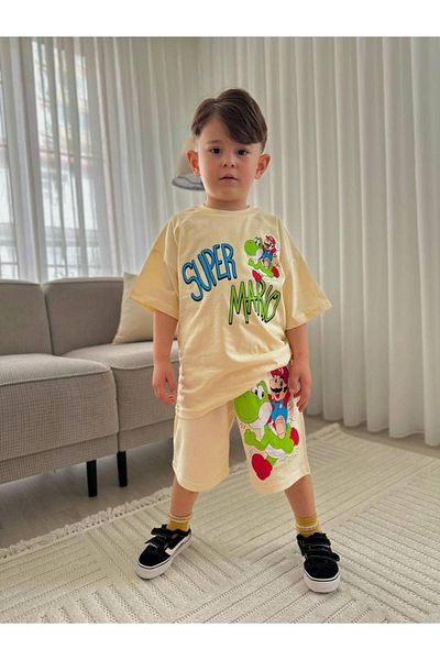 jeliboomkidswear Boy's Super Mario Character Printed Bottom Top Summer Set