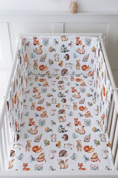 Tuğba Kuğu Baby Bedside Protector and Printed Sheet Sleeping Set - İconic Series - Forest Animals