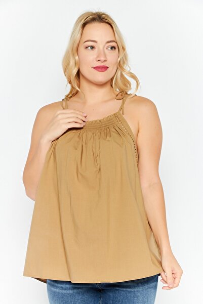 Esprit Women Square Neck Sleeveless Textured Top, Tan