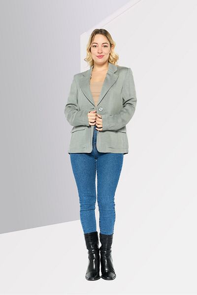 Emporio Armani Women Regular Fit Long Sleeve Plain Blazer, Grey
