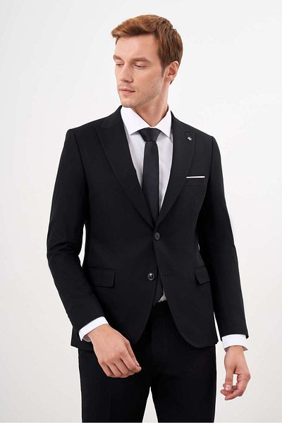 Morven Men's Black Basic Plain Slim Fit 3-Piece Suit Slim Fit Shirt Plain Tie