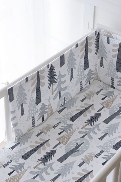 Tuğba Kuğu Baby Bedside Protector and Printed Sheet Sleeping Set - İconic Series - Winter Pines