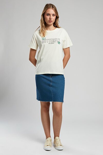 Lee Cooper Butterfly women's round neck t-shirt light yellow
