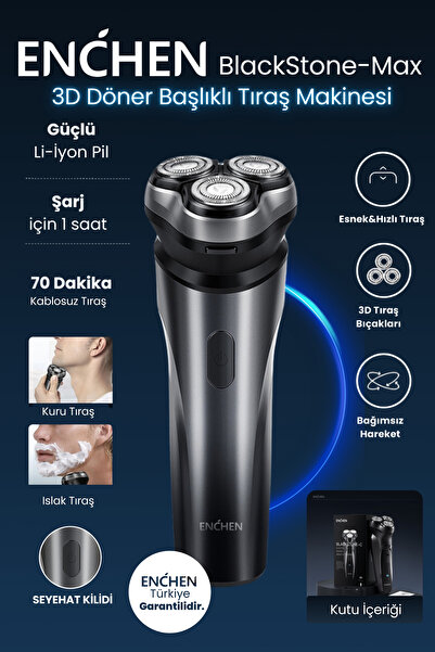 Enchen Blackstone Max Siyah Çift Yönlü Kavisli Bıçaklı Şarjlı Islak-Kuru Tıra...