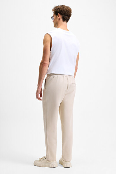 GRIMELANGE BOGARDE Erkek Beli Lastikli Kordonlu Yanları Cepli Önü Nervürlü Relaxed Fit Taş Rengi Eşofman Altı
