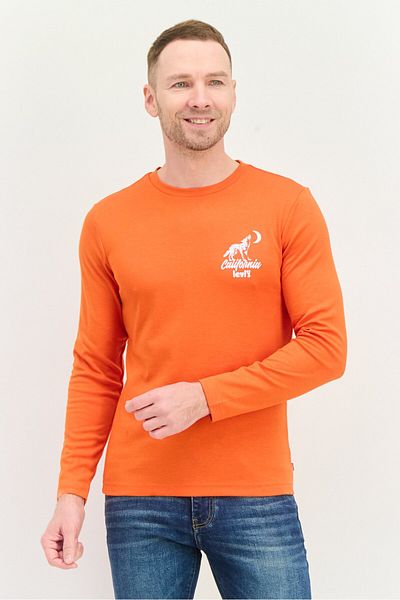 Levi's Men Crew Neck Long Sleeves Graphic Print T-shirt, Orange