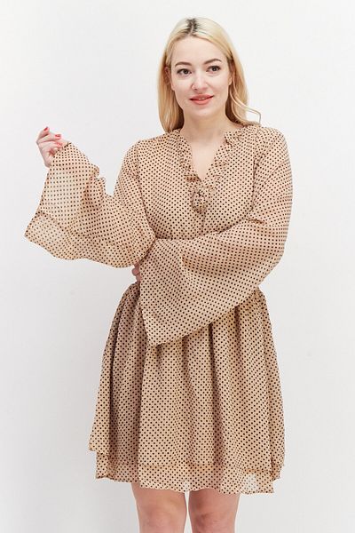 NA-KD Women Polka Dot Shirred Mini Dress, Beige
