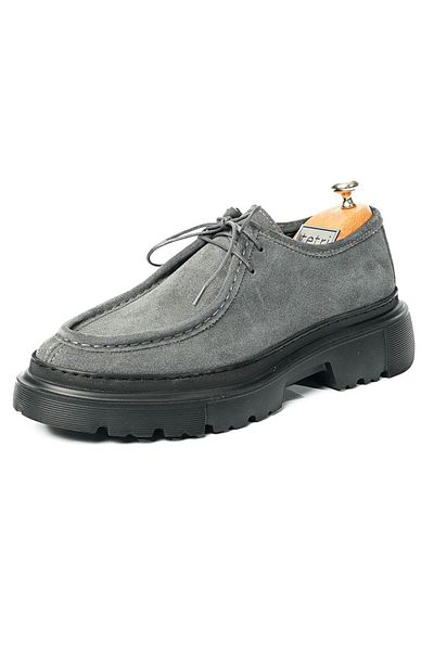 TETRİ Men's Gray Thick Sole Genuine Leather Casual Shoes - Alviso Longo Model