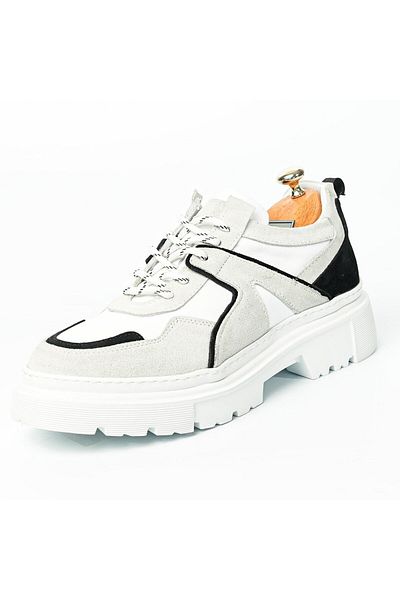TETRİ Grayton Model Men's - Genuine Leather, Thick Sole White Casual Shoes