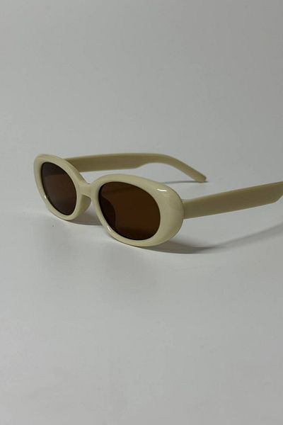 Eyesofia Uovo Oval Vintage Model Unisex Cream Brown Luxury Sunglasses