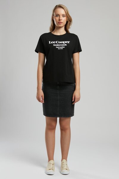 Lee Cooper تي شيرت برايتون نسائي 100% قطن برقبة دائرية باللون الأسود