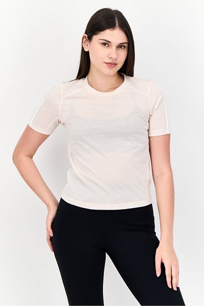 adidas Women Sportswear Fit Short Sleeve Training Top, Beige