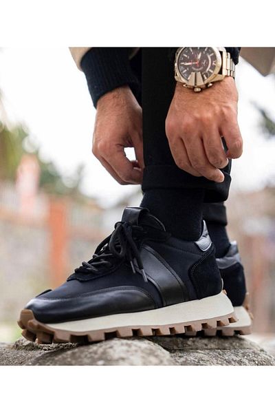 TETRİ Sarasota Model Real Leather Handmade Men's Black Sneaker Shoes - Men's Sneakers