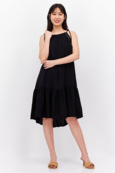 Esprit فستان ميدي سادة للنساء، أسود