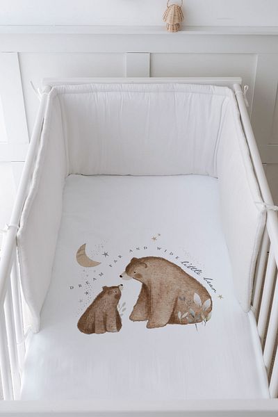 Tuğba Kuğu Baby Bedside Protector and Printed Sheet Sleeping Set - Royal Series - Baby Bear