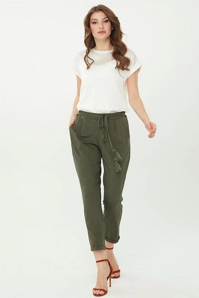 Desen Triko Carrot Long Combed Cotton Women's Fabric Trousers 22722-2Y2