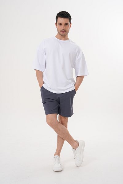 ACTIVE MODA -Men's Short Sleeve Smoked Color Tshirt - Shorts Suit Cotton Fabric Large Size Oversized