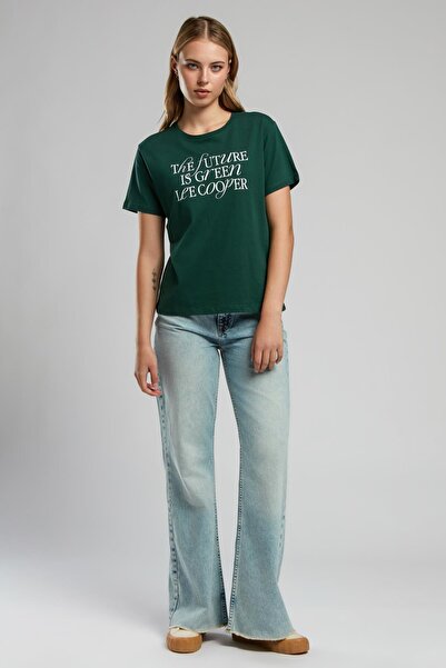 Lee Cooper Verde pentru femei bumbac 100% O Yaka tricou Smarald