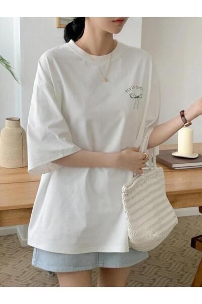 trendgar λευκό μπλουζάκι unisex oversize με στάμπα με φιόγκο