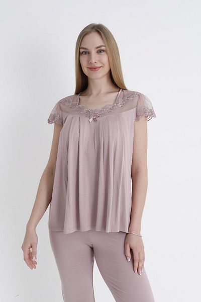 Cotpark Women's Viscose Combed Fabric Short Sleeve Top and Bottom Lace Capri Set 14640