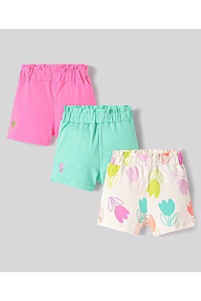 Bonfino Bonfino Floral Printed & Embroidered Shorts Set (Pack of 3) - Off-White, Pink, & Green