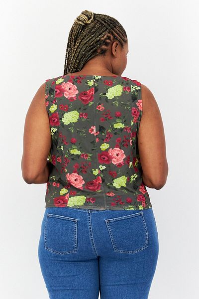 Bar III Women Plus Size Square Neck Sleeveless Floral Print Top, Olive Combo