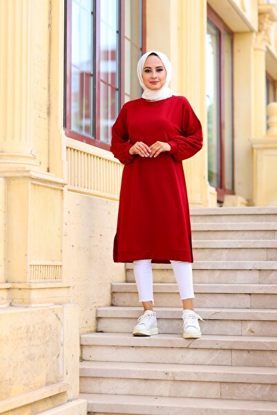 Moylin Women's Red Tunic with Slits on the Sides 1483