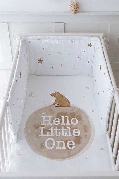 Tuğba Kuğu Baby Bedside Protector and Printed Sheet Sleeping Set - Pure Baby Series - Hello Bear
