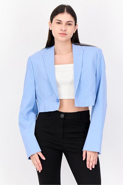 Asos Design Women Regular Fit Solid Semi-formal Cropped Suit Jacket, Pale Blue